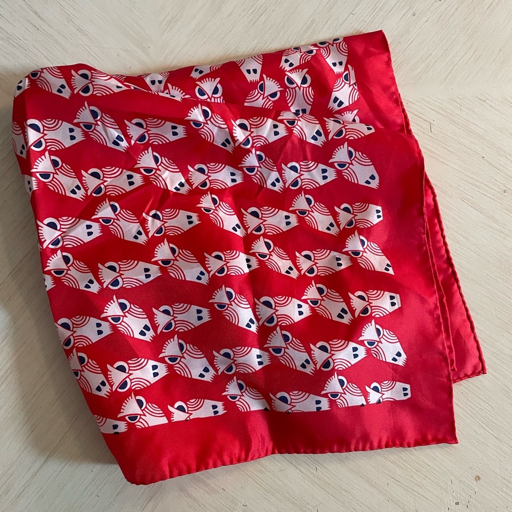 Vtg Red & White Owl Scarf
